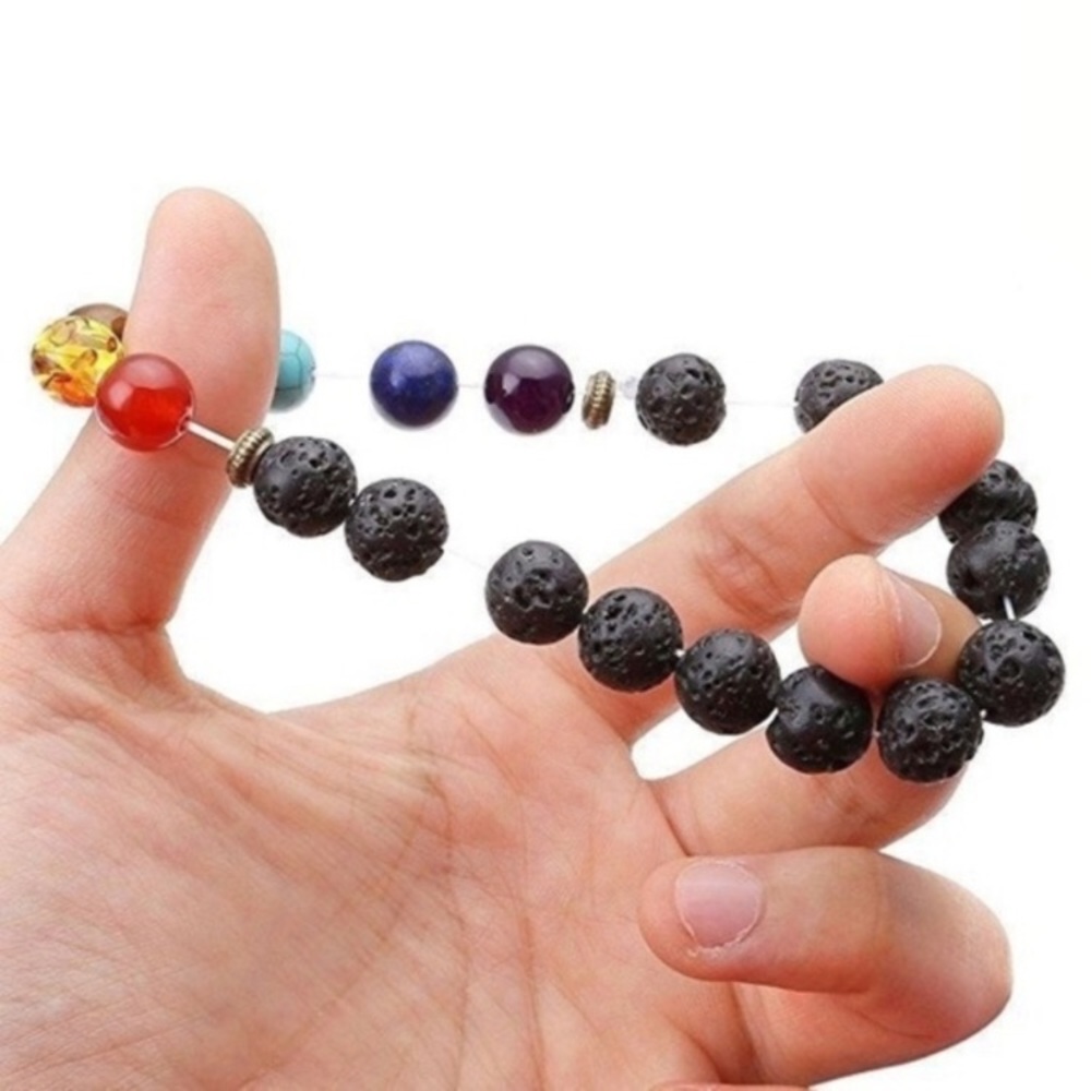 7 Chakra Stones • Lava Infused Beaded Bracelet - Picture 5 of 7